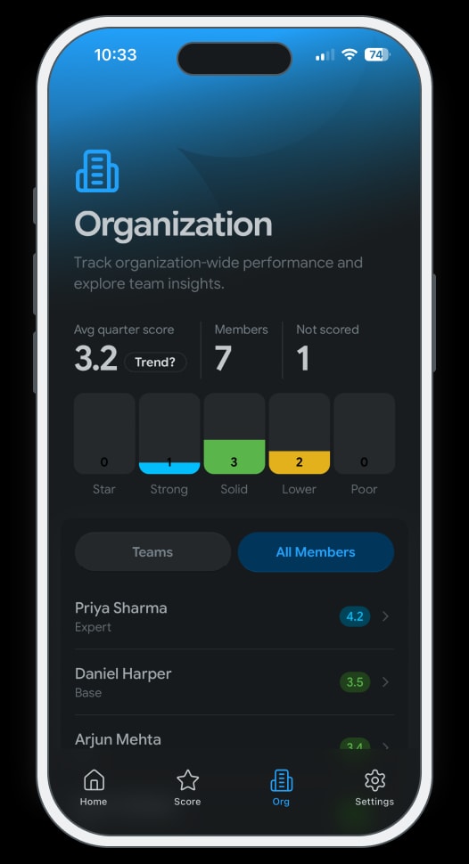 JustScore mobile app home screen
