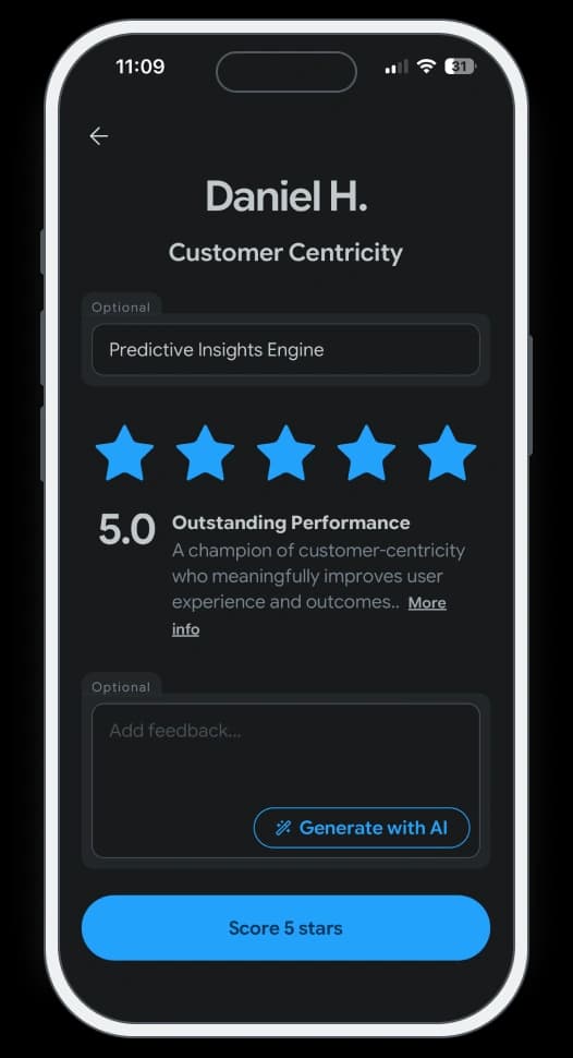 Rate actions effortlessly and fairly. screen